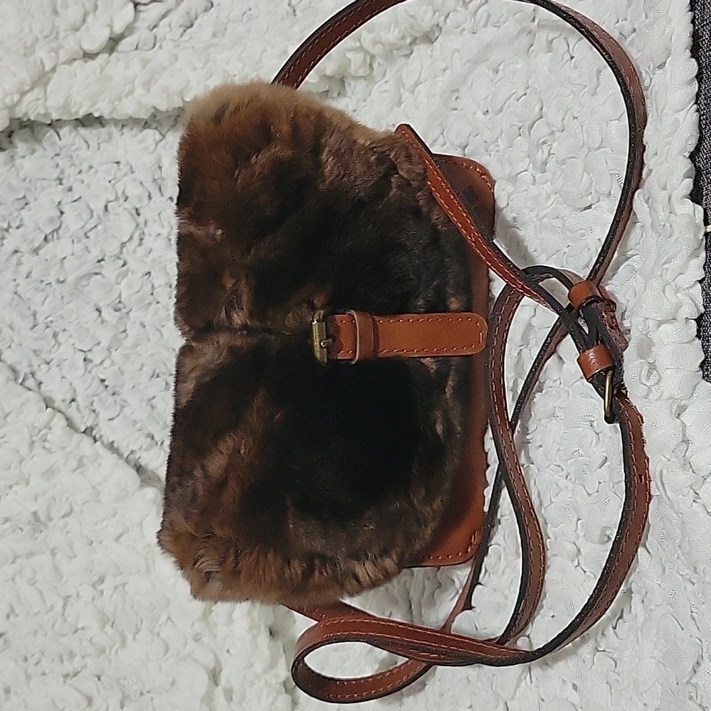 Patricia Nash cross body purse with rabbit fur